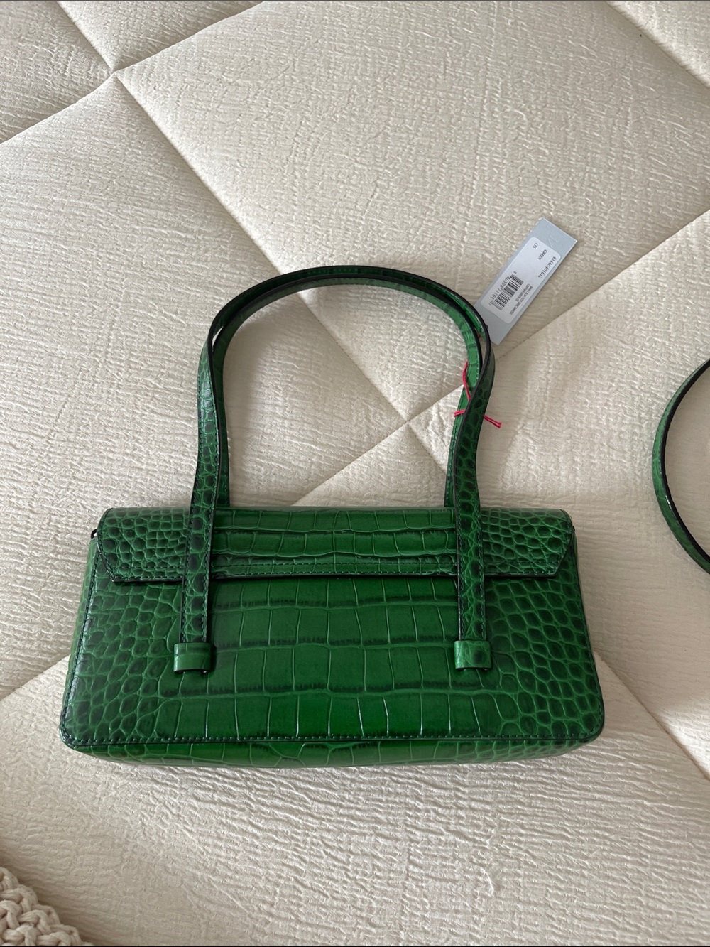 Frances Valentine Emerald Croc-Embossed leather Small Slim Tote with Gold Logo - Picture 4 of 8